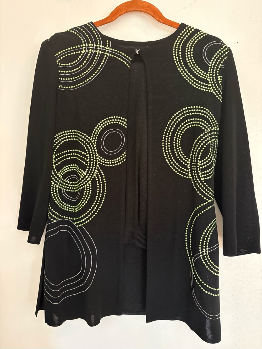 Ming Wang Black Tunic with Lime Green & White Dot Embroidery